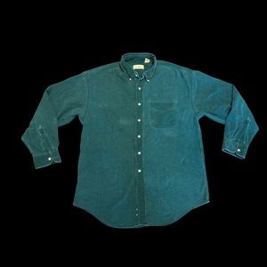 Vintage LL Bean dark green button down corduroy shirt unisex size large